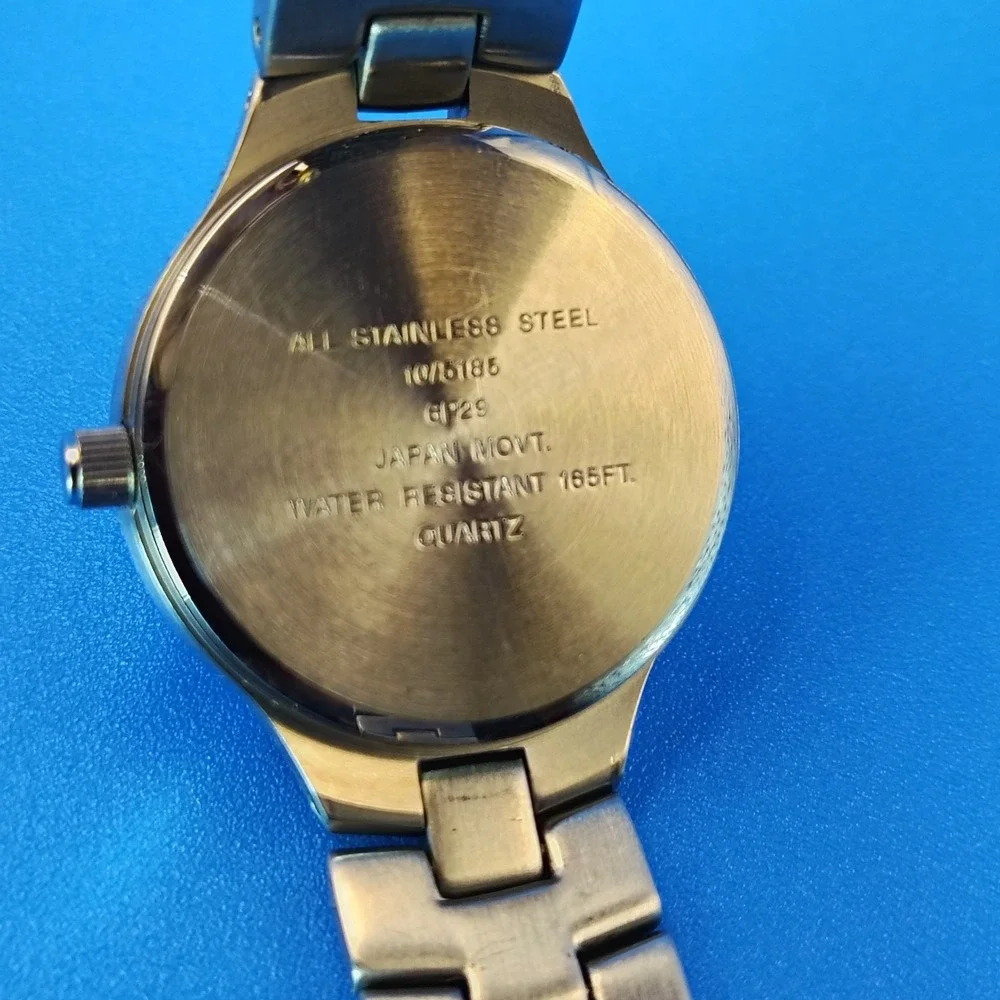 Vintage 1997 Anne Klein 10/6185 Day-Date 28mm Women's Quartz Watch Solid SS